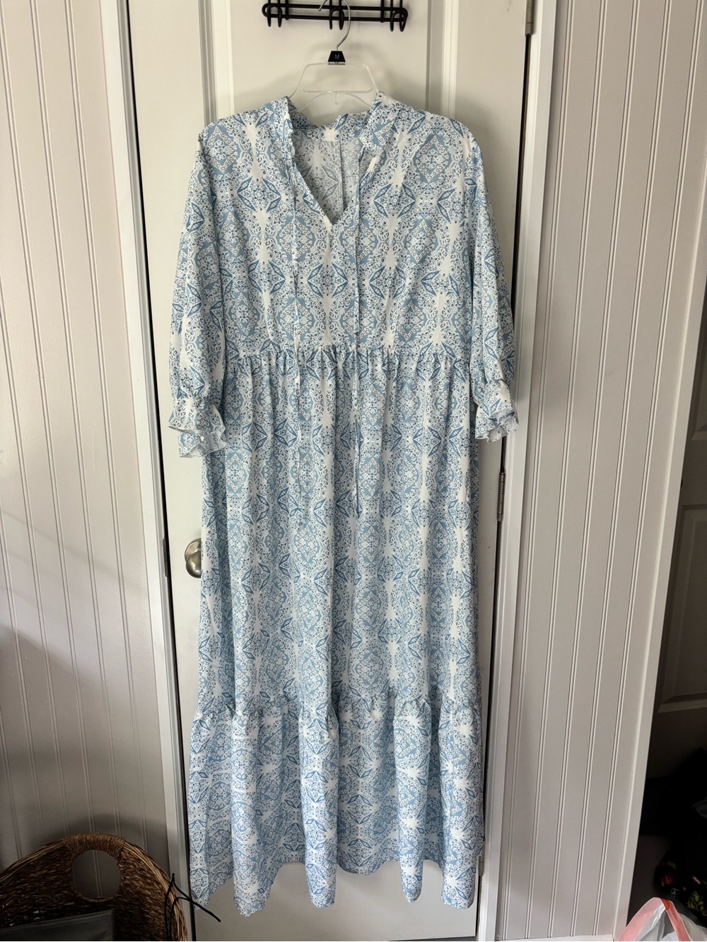 Amazon Light Blue Printed Maxi Dress - Blue & White